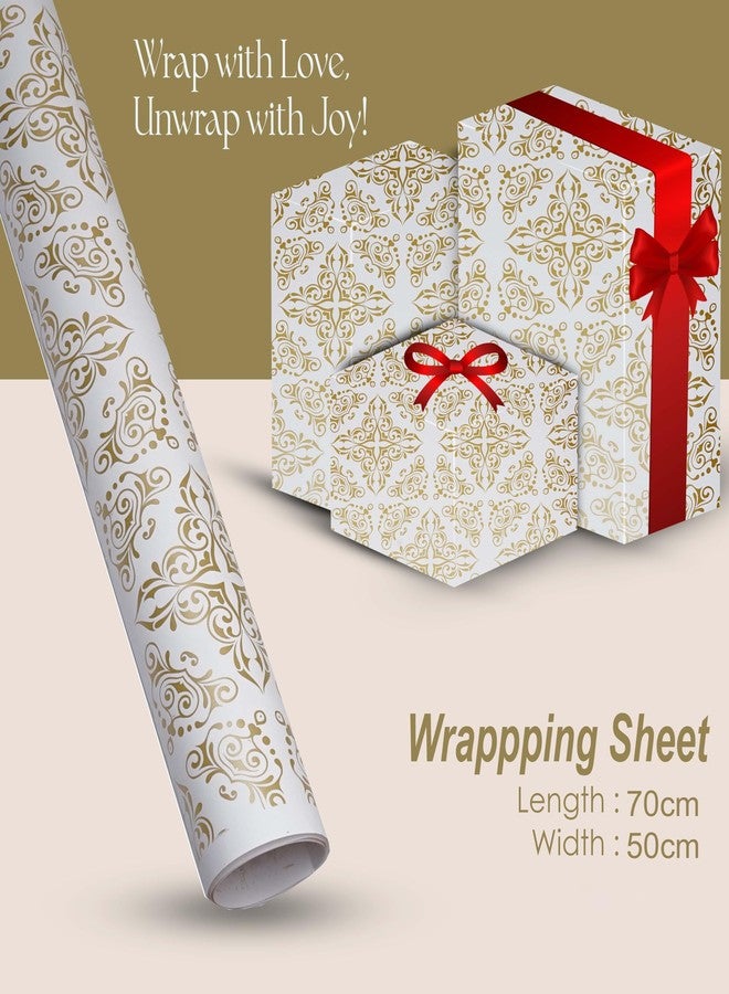 KOSY ورق تغليف هدايا KOSY، ورق كرافت صديق للبيئة وقابل لإعادة التدوير، بتصميم فاخر مطبوع بالذهبي، سهل الطي والقص، مقاس كبير 70 × 50 سم، عبوة من 5 أوراق - Image 2